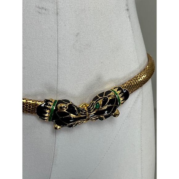 Vintage Panther Head Chain Belt Egyptian Green Eyes Cat Gold Belt - Picture 4 of 10